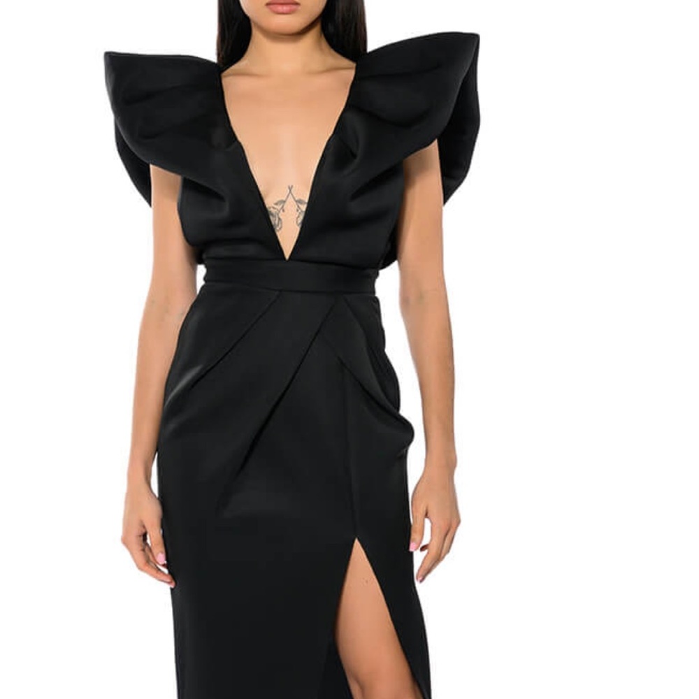 AKIRA GAGA AT THE OSCARS PUFF SLEEVE MAXI DRESS Size SS